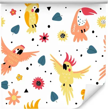 Fototapeta Tapeta pro děti PTAKI Barevné Papoušci Květiny