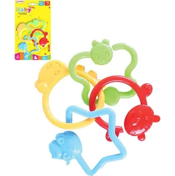 Chrastítko baby spojené tvary zvířátka 4ks pro miminko plast