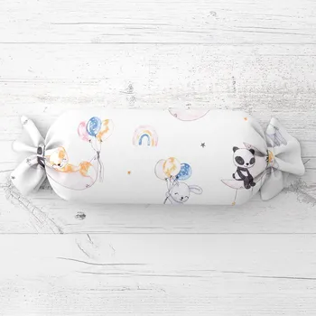 Dekorativní polštářek Dětský polštář válec bonbon Sandra SA-374 Pandy lišky a zajíčci s balónky 15x40 cm