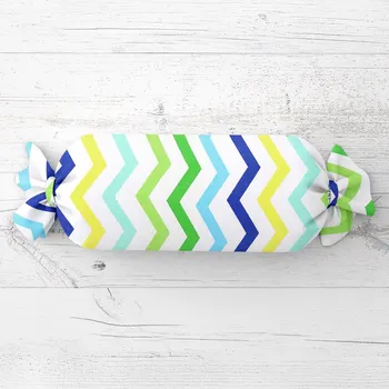 Dekorativní polštářek Polštář válec bonbon Sandra SA-378 Zeleno-modro-žluté cik-cak proužky 15x40 cm