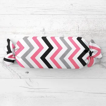 Dekorativní polštářek Polštář válec bonbon Sandra SA-377 Růžovo-šedo-černé cik-cak proužky 15x40 cm