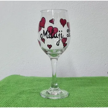 Sklenice Nebe doma Ručně malovaná sklenice se srdíčky - Miluji Tě - vínovka - 1 ks