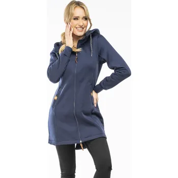 Dámská mikina Tmavě modrá prodloužená mikina s prošívanou kapucí