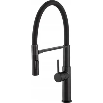 Vodovodní baterie Gamma Vento New, stojánková dřezová baterie s flexibilním ramenem, 2-funkční výtok, černá matná, GMA-BVONK-BK