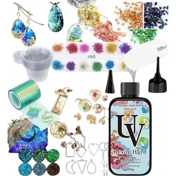 Výtvarná sada Sada na výrobu šperků z pryskyřice UV lampa UV formy UV pryskyřice třpytky