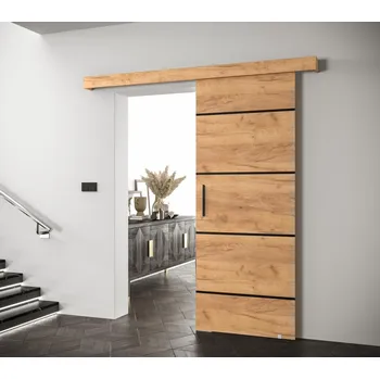Interiérové dveře Posuvné dveře Salwador IV 90 cm - dub Craft s tlumeným dojezdem Barva doplňků: černá
