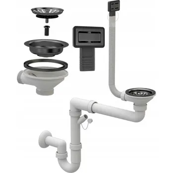 Granitový dřez Gamma Gamma, 1-komorový manuální sifon pro granitové dřezy s hranatým přepadem, černá matná, GMA-1M11ZBKLB