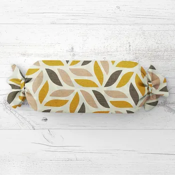 Dekorativní polštářek Polštář válec bonbon Sandra SA-423 Zlato-hnědé listy na krémovém 15x40 cm