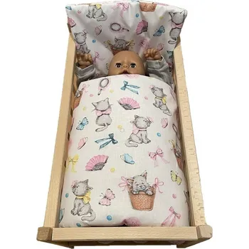 Doplněk pro panenku SDS Peřinky do postýlky pro panenky Veselé kočičky Bavlna, výplň: Polyester, 1x 38x44 cm / 28x20 cm