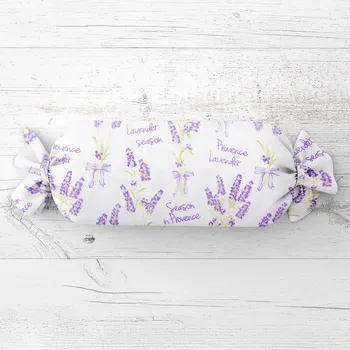 Dekorativní polštářek Polštář válec bonbon Sandra SA-294 Velké snítky levandulí na bílém 15x80 cm