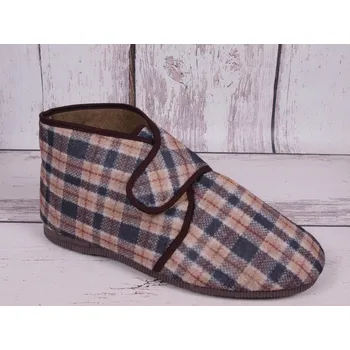 Pánské pantofle Bačkory papuče pánské Pegres 1016 důchodky vyšší se suchým zipem hnědošedé káro velikost: 43