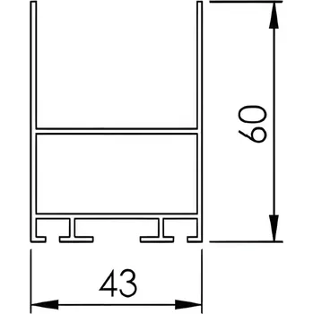 Garážová vrata hliníkový U-profil vysoký, elox - Al profil výšky 60 mm s T drážkou na spodní sekci vrat, určený pro vyztužení sekce, šířka panelů 40 mm