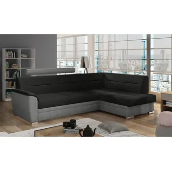 Sedací souprava Rohová sedačka WILUNA se záhlavníkem, pravá, černá látka/tmavě šedá látka +možnost VÝNOSU + vyzvednutí ZDARMA