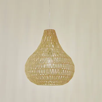 Závěsné světlo Lindby Miryam, přírodní konopné lano, Ø 40 cm - Stříška - Ø 12 cm, výška 2,5 cm; výška stínidla na lampu 46 cm konopné lano příroda 1 x 15 W LED - Doprava zdarma