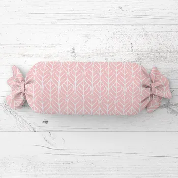 Dekorativní polštářek Polštář válec bonbon Sandra SA-211 Listy na starorůžovém 15x40 cm