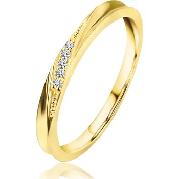 Prsten Diamantový prsten ze žlutého zlata 585 - šikmý brus, pět čirých briliantů - Velikost: 56