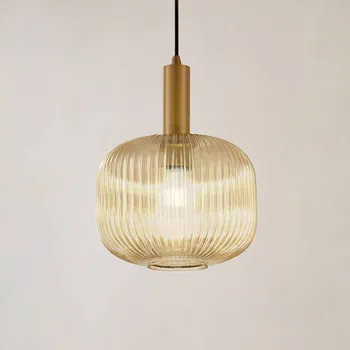 Lindby závěsné světlo Doroteo, 25 cm, 1 žárovka, jantarová, sklo - Stínidlo – průměr 10 cm, výška 2,5 cm; výška stínidla na lampu 8,5 cm jantarová, zlatá 1 x 15 W LED - Doprava zdarma