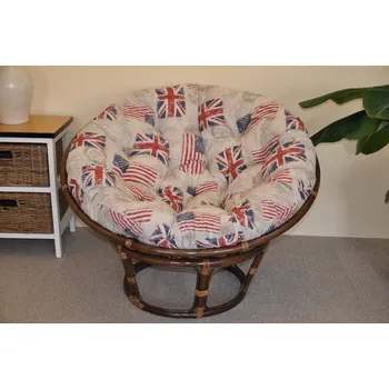Papasan Ratanový PAPASAN 110 cm hnědý polstr motiv vlajky
