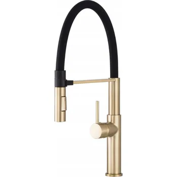 Vodovodní baterie Gamma Vento New, stojánková dřezová baterie s flexibilním ramenem, 2-funkční výtok, černá-zlatá matná, GMA-BVONK-BGD