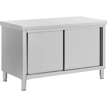 Kuchyňská skříňka Pracovní skříňka z ušlechtilé oceli s průchodkou - ECO - 140 x 70 cm - 500 kg - Royal Catering RCSSCB-140X70-H