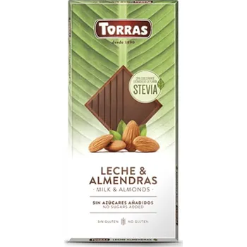 Cukrovinka Torras Mléčná čokoláda se stévií a mandlemi 125g