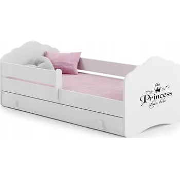 Dětská postel Dětská postel FALA bílá nápis spící princezna 140x70 šuplík + matrace
