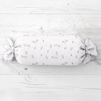 Dekorativní polštářek Polštář válec bonbon Sandra SA-296 Drobné fialové kvítí na bílém 15x100 cm