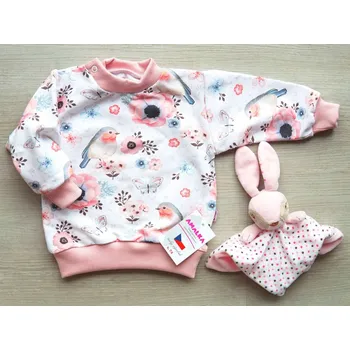 AMÁLKA Elastická dívčí mikina teplákovina, ptáčci, květy Velikost: 80