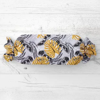 Dekorativní polštářek Polštář válec bonbon Sandra SA-177 Okrové a šedé tropické listy 15x100 cm