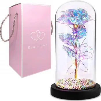 Lampička Věčná růže ve skle, svítící, s LED, skvělý nápad na dárek / vícebarevná