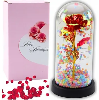 umělá květina Stabilizovaná růže ve skle 2 květy svítící LED červená růže dárek