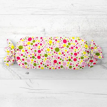Dekorativní polštářek Polštář válec bonbon Sandra SA-209 Růžové a žluté puntíky na bílém 15x60 cm
