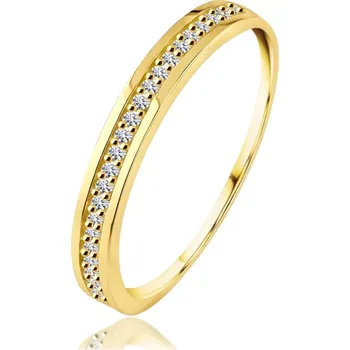 Prsten Briliantový prsten ze žlutého 14K zlata - řada čirých diamantů ve výřezu - Velikost: 49