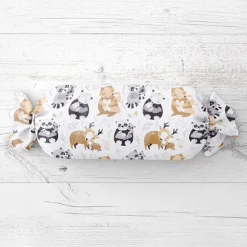 Dekorativní polštářek Dětský polštář válec bonbon Sandra SA-223 Zvířátka s mláďátky 15x40 cm