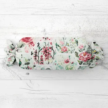 Dekorativní polštářek Polštář válec bonbon Sandra SA-415 Květiny na mintovém hexagonu 15x40 cm