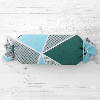 Dekorativní polštářek Polštář válec bonbon Sandra SA-334 Modro-zelené trojúhelníky 15x60 cm