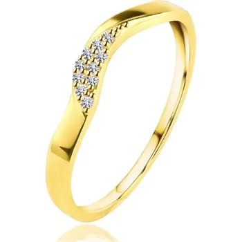 Prsten Briliantový snubní prsten ze žlutého zlata 585 - vlna s deseti čirými diamanty - Velikost: 54