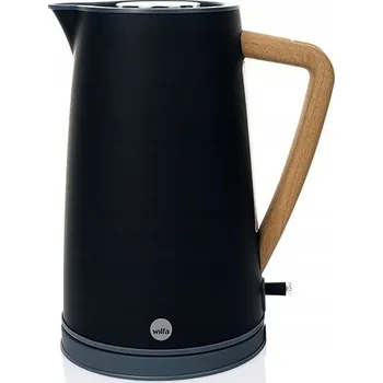 Rychlovarná konvice Černá rychlovarná konvice WILFA 1,7L 2200W Dřevěná Rukojeť Nordic Design