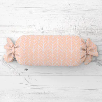 Dekorativní polštářek Polštář válec bonbon Sandra SA-213 Listy na meruňkově oranžovém 15x40 cm