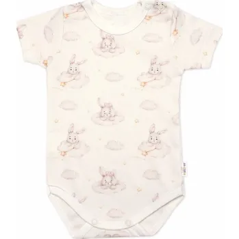 Body kr. rukáv, bavlna, zapínání u krku, Baby Nellys Králičci, krémové 74 (6-9m)