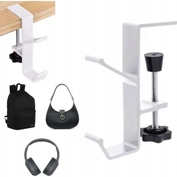 Věšák VĚŠÁK DRŽÁK NA SLUCHÁTKA TAŠKA BATOH KOVOVÝ K PSACÍMU STOLU PRACOVNÍ DESKY PŘIŠROUBUJE