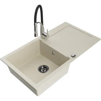 Granitový dřez Mexen Leo granitový dřez 1-komorový s odkapávačem a kuchyňskou baterií Aster, béžový - 6501-69-73450-07-B Granitové dřezy s baterií
