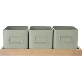 ORION Greenish Květináč na bylinky 11,5 x 11,5 cm + podtácek, kov/bambus ORION 310629