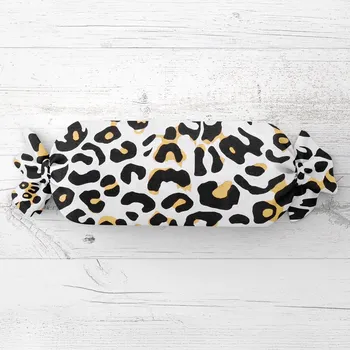Dekorativní polštářek Polštář válec bonbon Sandra SA-409 Leopardí vzor na bílém 15x40 cm