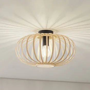 Lindby Stropní světlo Lielle, přírodní bambus, Ø 38 cm - Stříška – průměr 10 cm, výška 2,5 cm bambus přírodní, černý 1 x 15 W LED - Doprava zdarma