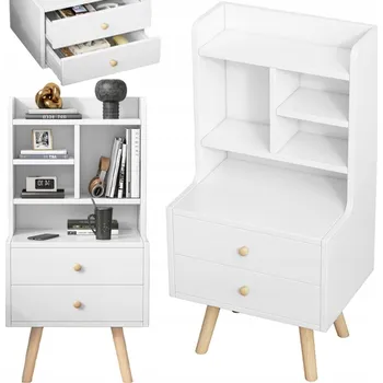Noční stolek Noční stolek Rebiko bílý se 2 zásuvkami 43x36x81 cm, skandinávský styl