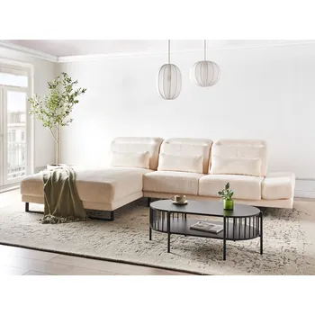 Pohovka Pravá rohová pohovka béžová manšestrové čalounění ocelové nohy nastavitelné boční područky a opěradlo nábytek do obývacího pokoje Beliani