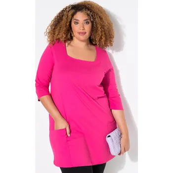 Dámské tričko Ulla Popken, Plus size Dlouhé tričko, kapsy, A střih, hranatý výstřih, 3/4 rukávy pro plnoštíhlé nadměrná velikost, 836993520-1131, růžový, 54/56, Nadměrné velikosti, Plus size oblečení, Oblečení pro boubelky, Oblečení pro baculky, Oblečení pro plnoštíhlé