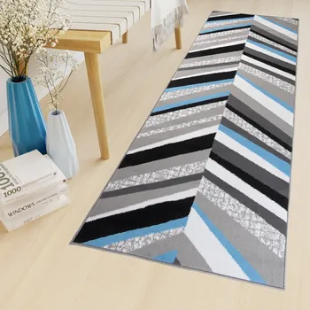 Koberec Běhoun na míru Maya - pruhy 2 - šedý/modrý Rozměr koberce: 70 cm