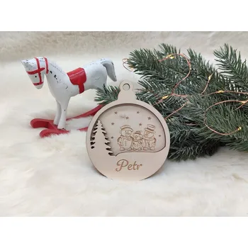 Vánoční ozdoba Dřevěná vánoční 3D ozdoba Sněhuláci - D-decor